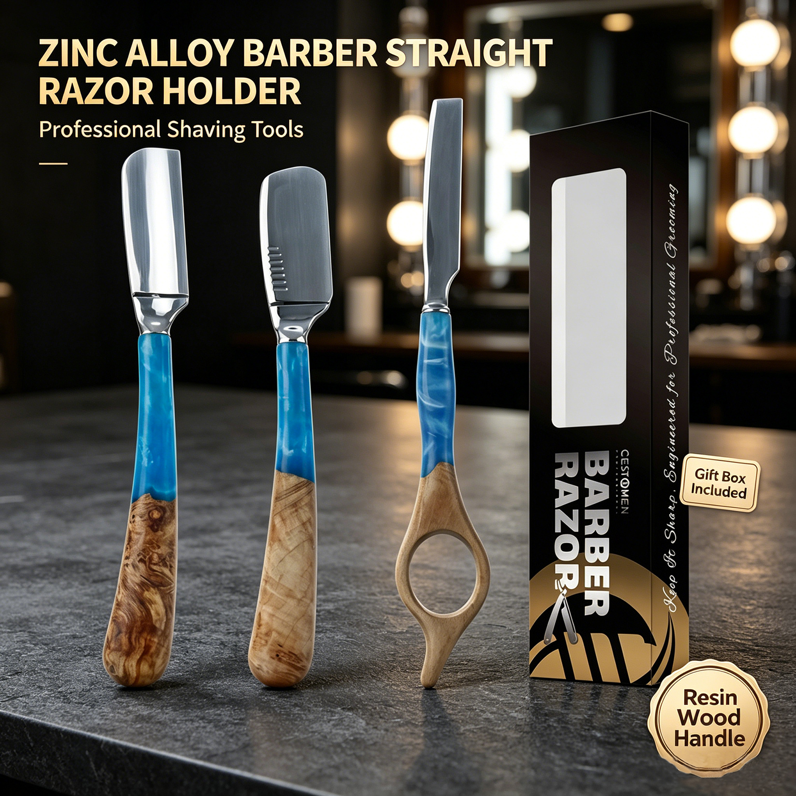 Safety Razor Handle - 1Pcs Pro Resin Wood Handle Barber